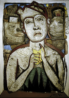 Frestelsen. Painted relif in oak wood, 200x150 cm 1999